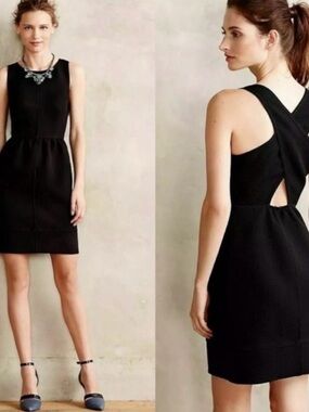 Maeve Anthropologie Textured Fit & Flare Dress Size 2 Black Sleeveless
